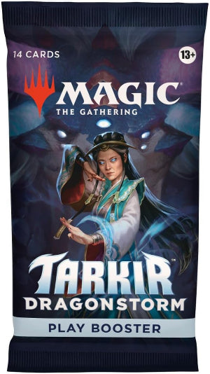 Magic: The Gathering Tarkir Dragonstorm play booster pack with character illustration on a dark background